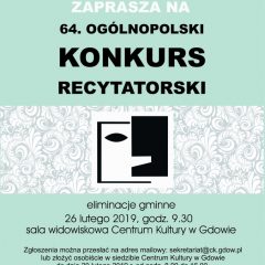 Eliminacje gminne w 64. Ogólnopolskim Konkursie Recytatorskim odbędą się 26 lutego