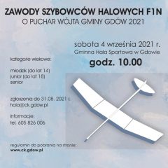Zawody Szybowców Halowych F1N o Puchar Wójta Gminy Gdów 2021- zgłoszenia do 31.08