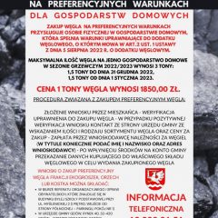 W dniach 18.11-15.12.2022 gmina Gdów przyjmuje wnioski o zakup węgla na preferencyjnych warnkach za pierwszy okres.