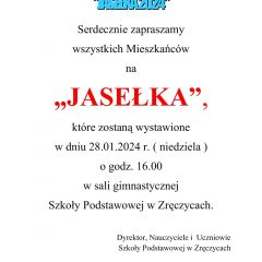 Zaproszenie na tradycyjne Jasełka w Zręczycach