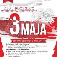 Wójt Gminy Gdów zaprasza na uroczyste świętowanie 233. rocznicy uchwalenia Konstytucji 3 Maja.