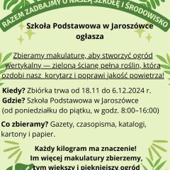 Zbiórka makulatury na zieloną ścianę w Szkole Podstawowej w Jaroszówce