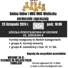 Zaproszenie na Turniej Szachowy o Puchar Wójta Gminy Gdów