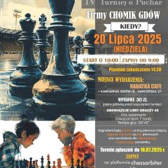 Zbliża się IV Turniej Szachowy o Puchar Firmy Chomik Gdów – Zapisy już trwają!