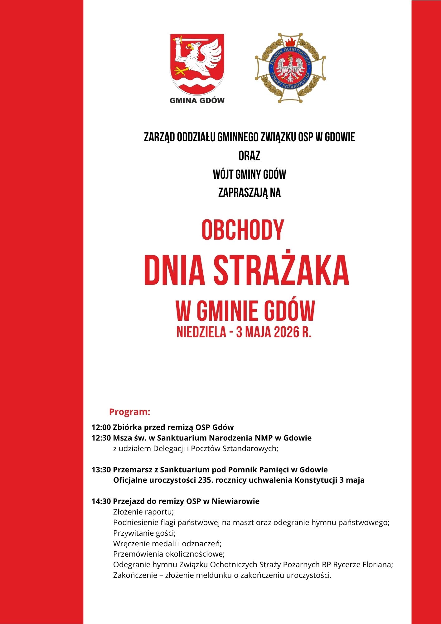 Dzień Strażaka w Gminie Gdów – uroczyste obchody 3 maja 2026 r.