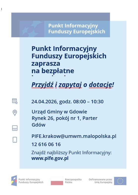 Bezpłatne konsultacje z Funduszy Europejskich w Urzędzie Gminy Gdów