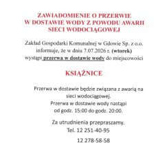 Przerwa w dostawie wody w Książnicach